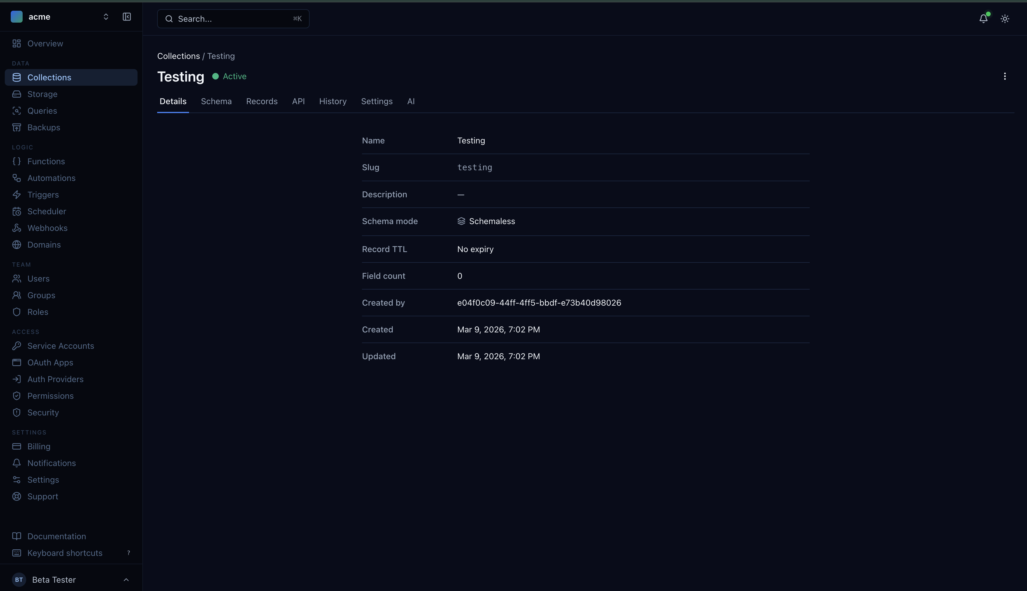 Collection details tab