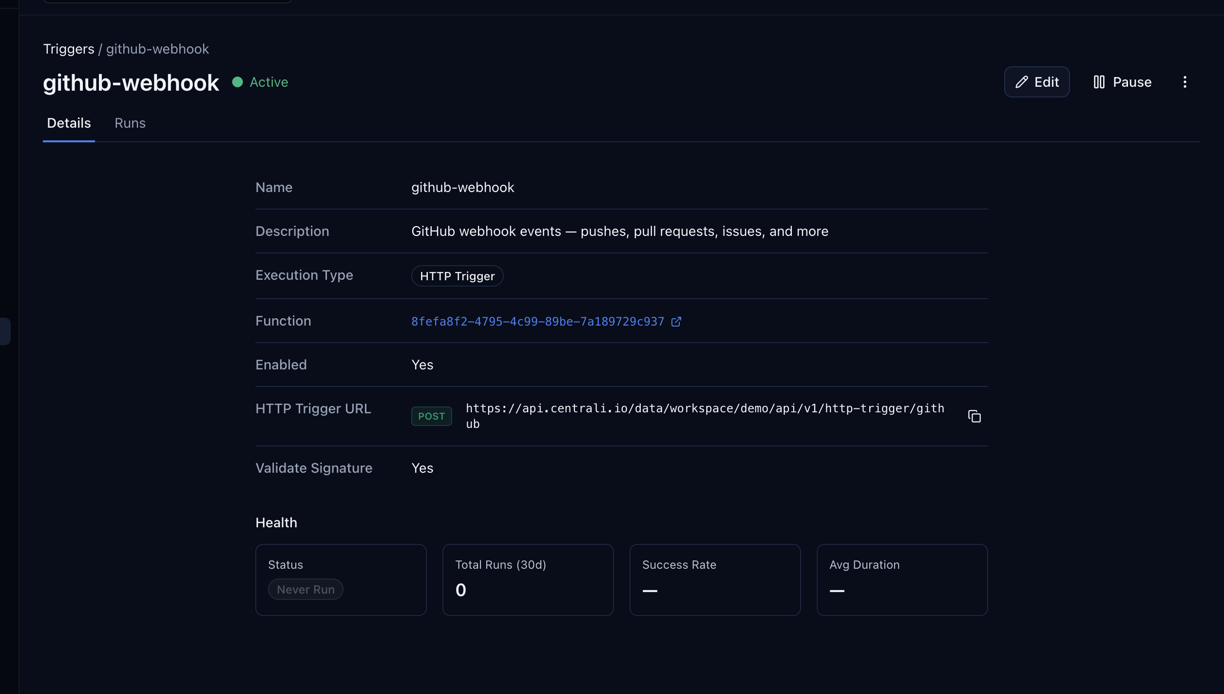 Function editor with Store GitHub Event code