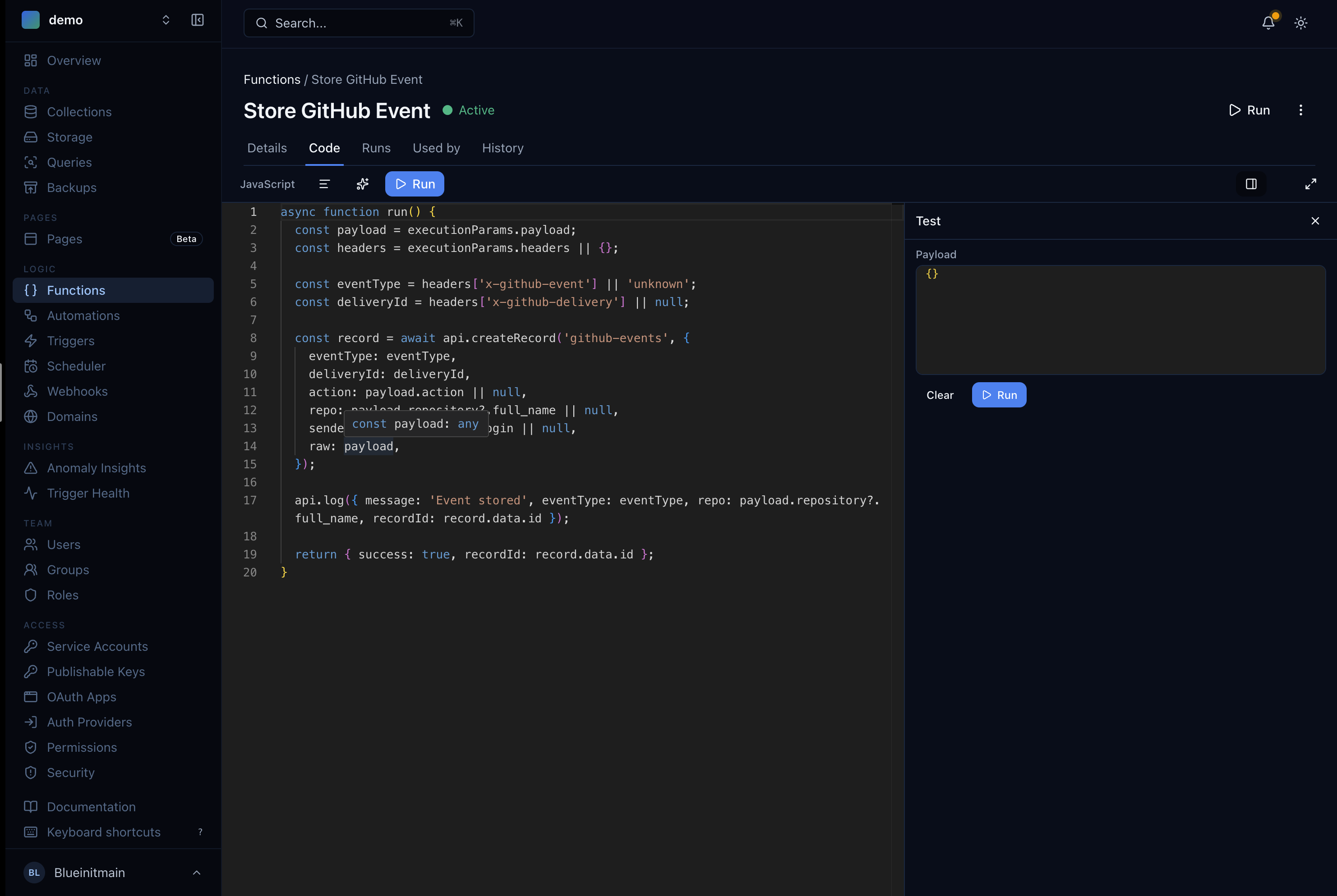 Trigger detail showing HTTP trigger URL and signature verification enabled